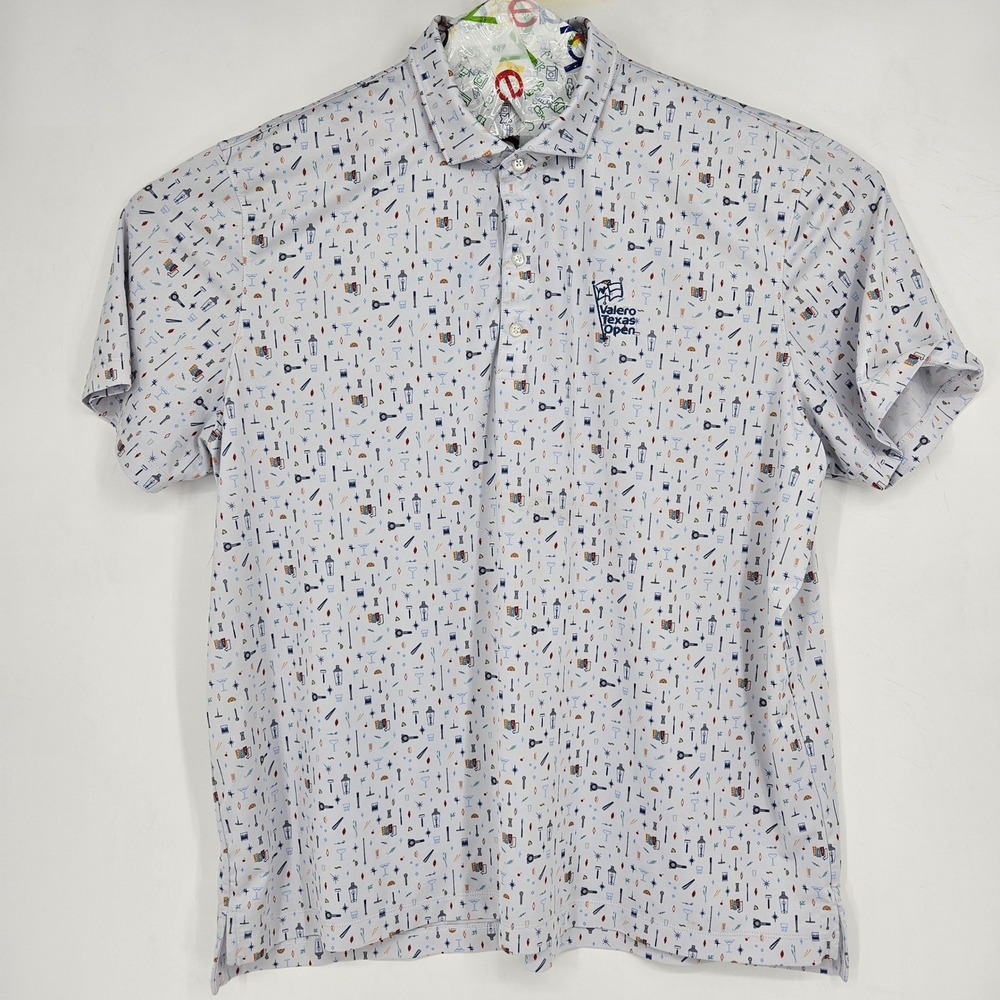 Johnnie O Polo Shirt Mens XXL Performance UPF 50 Bar‎ Cart All Over Print